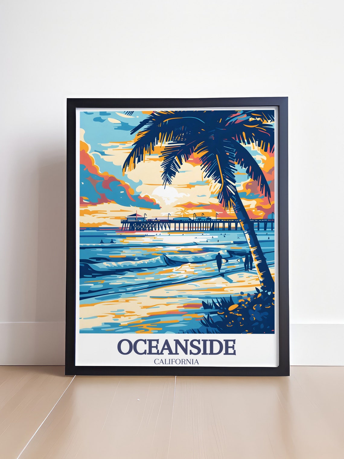 Oceanside Beach Pier Sunset Palm Fronds Surf California Poster - Image 4