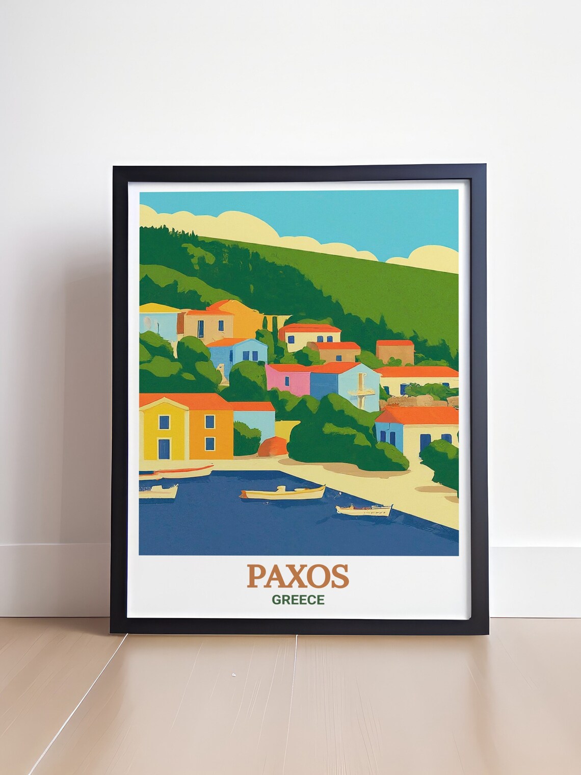 Paxos Greece Loggos Colorful Fishing Village Mediterranean Poster - Image 4