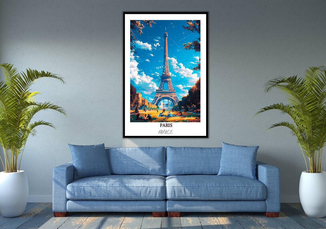 Eiffel Tower Autumn Park Picnic Blue Sky Paris France Travel Poster - Image 2