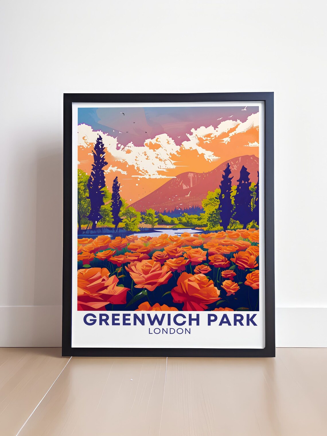 Greenwich Park London Rose Garden Sunset Flower Travel Poster - Image 4
