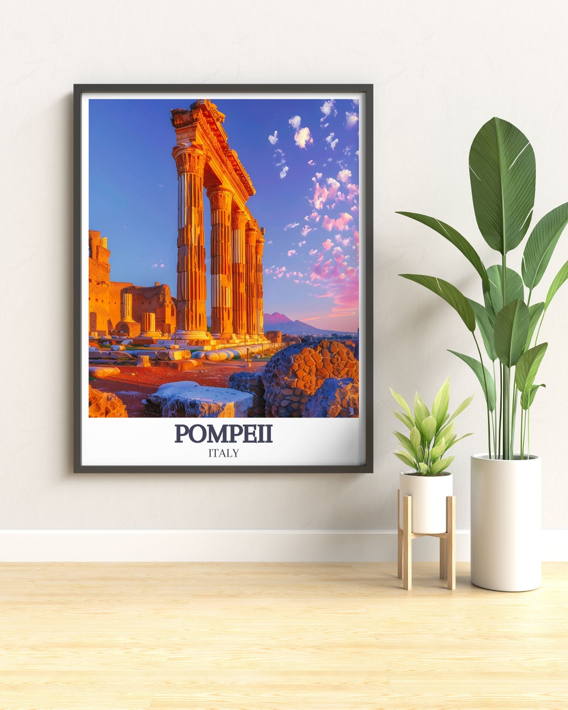 Pompeii Ancient Columns Glowing at Sunset Near Vesuvius Poster - Image 3