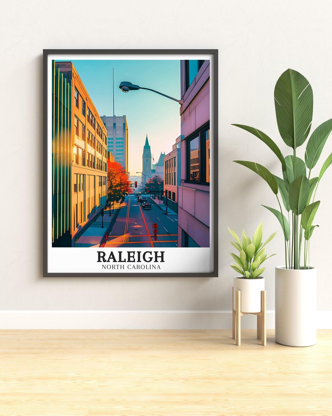 Raleigh North Carolina Downtown Street Sunrise Clock Tower Poster - Image 3