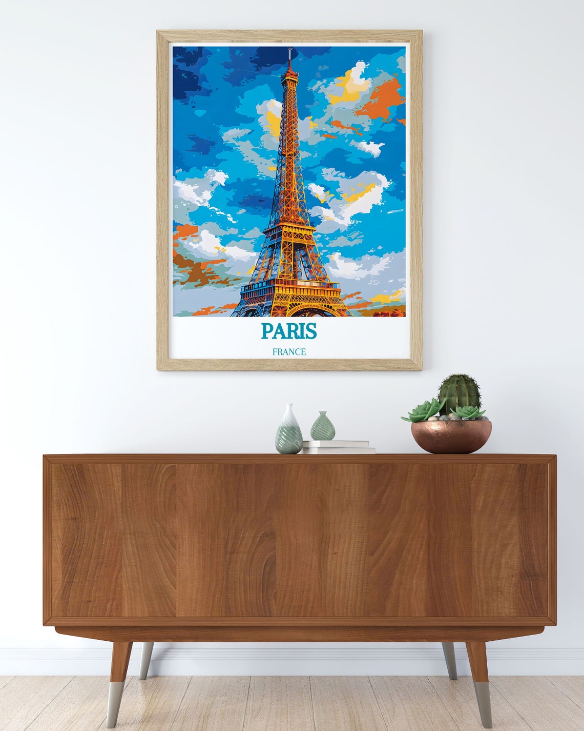 Eiffel Tower Paris Bold Pop Art Blue Sky Landmark Travel Poster Art - Image 2