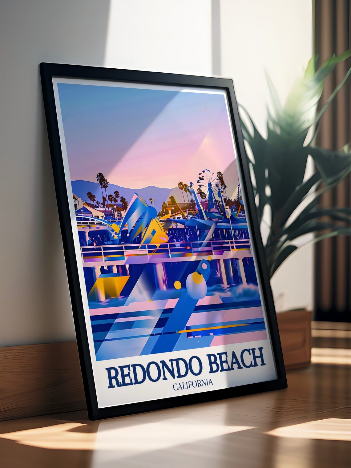 Redondo Beach California Sunset Pier Amusement Park Scene Poster - Image 2