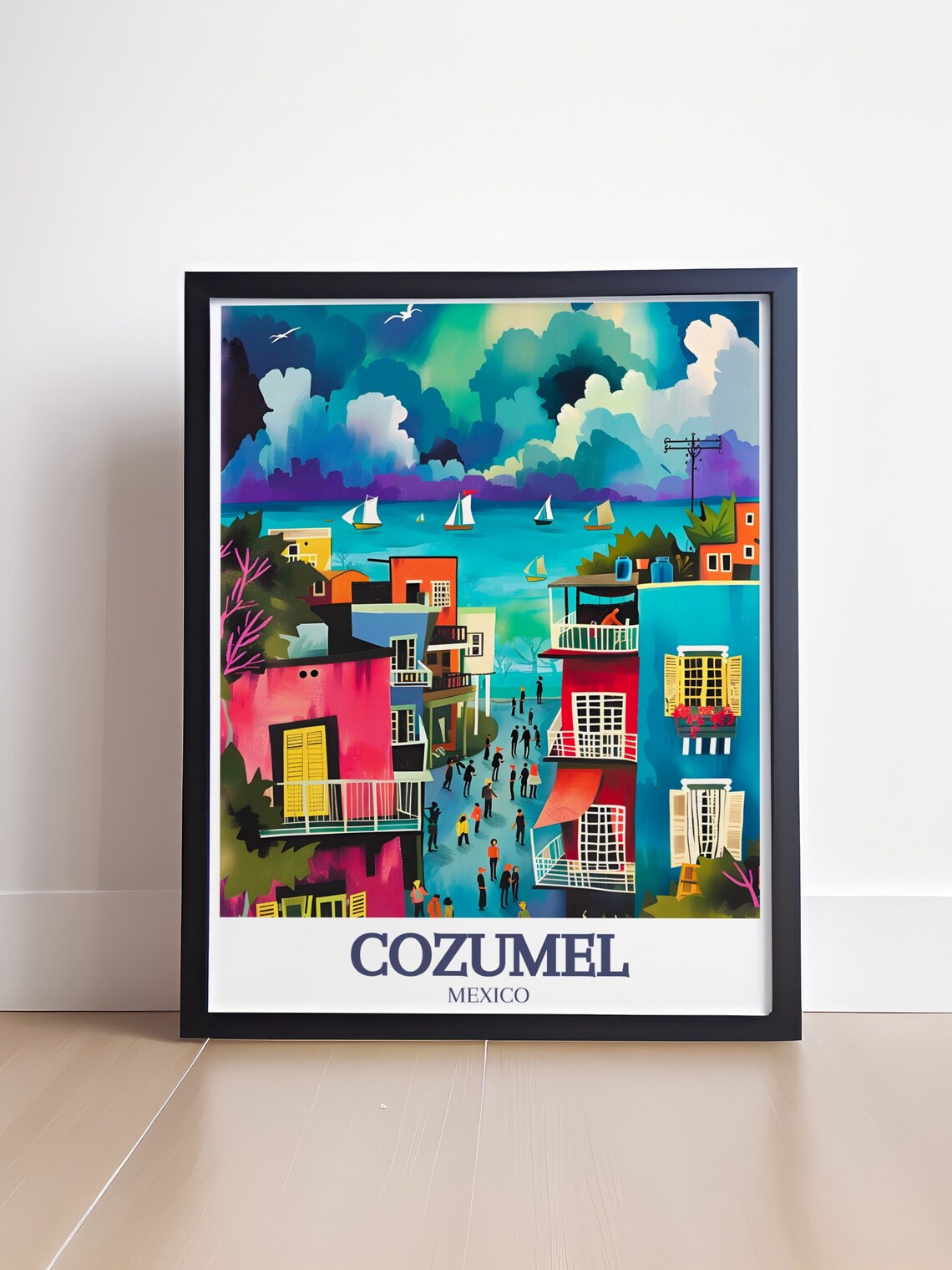 Cozumel Mexico Colorful Old Town Street Seaside Travel Poster - Image 4