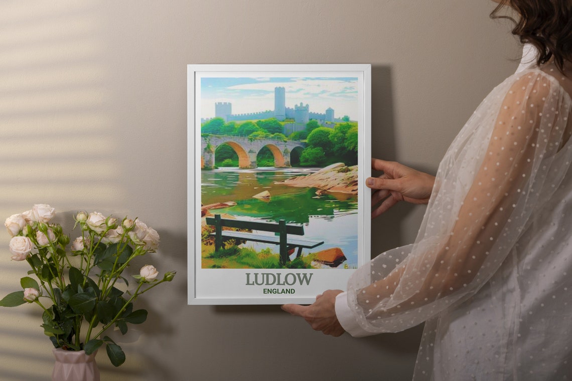 Ludlow England Dinham Bridge Riverside Landmark Castle View Poster - Image 3