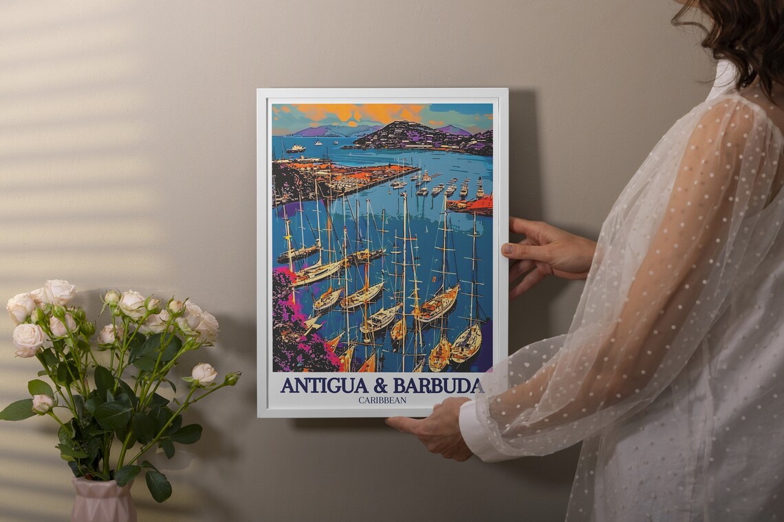 Antigua and Barbuda English Harbour Sailboats Pop Art Travel Poster - Image 2