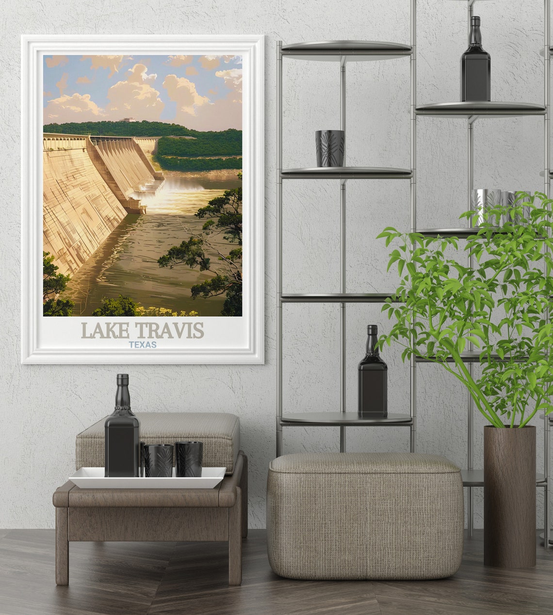 Lake Travis Texas Mansfield Dam Reservoir Engineering Travel Poster - Image 3