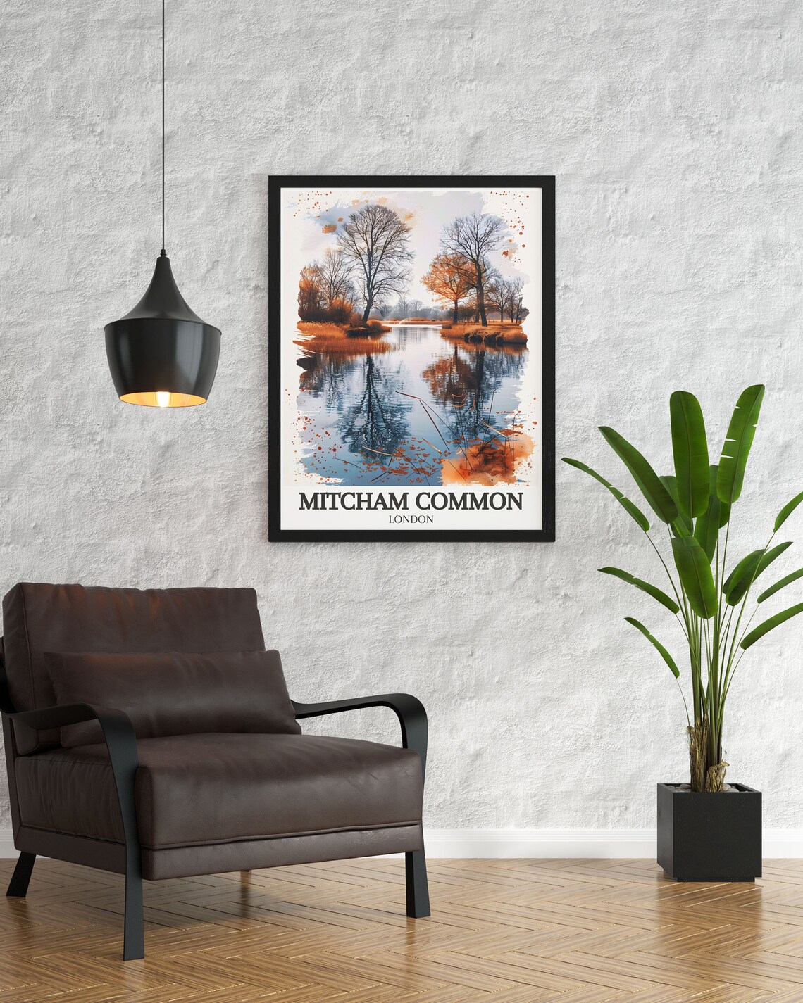 Mitcham Common London Autumn Lake Reflection Watercolor Poster - Image 2