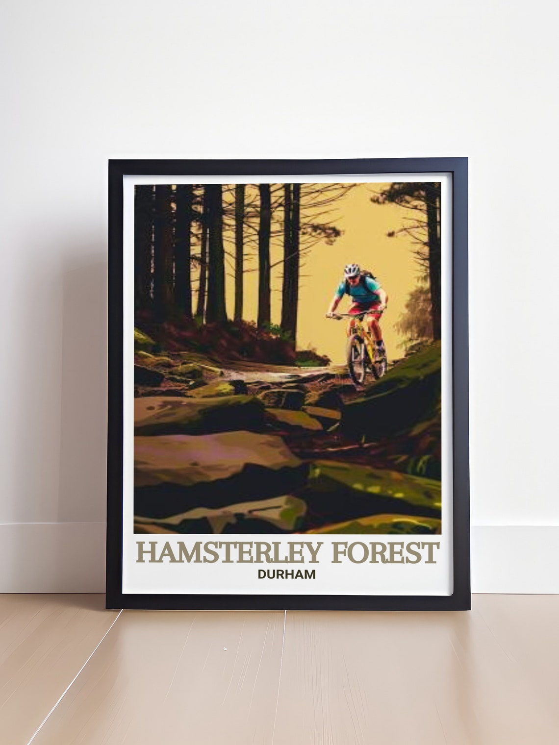 Hamsterley Forest Durham Mountain Biker on Rocky Trail Poster - Image 4