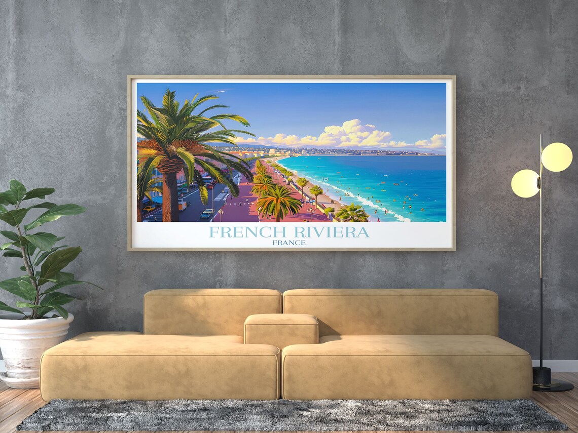 French Riviera France Palm Promenade Beach Day Scene Travel Poster - Image 3