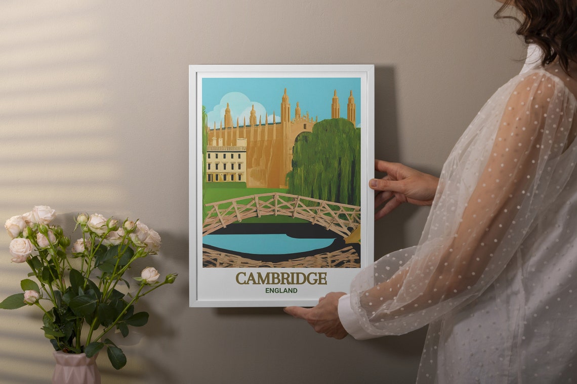 Cambridge Mathematical Bridge Queens College River Cam Poster - Image 2