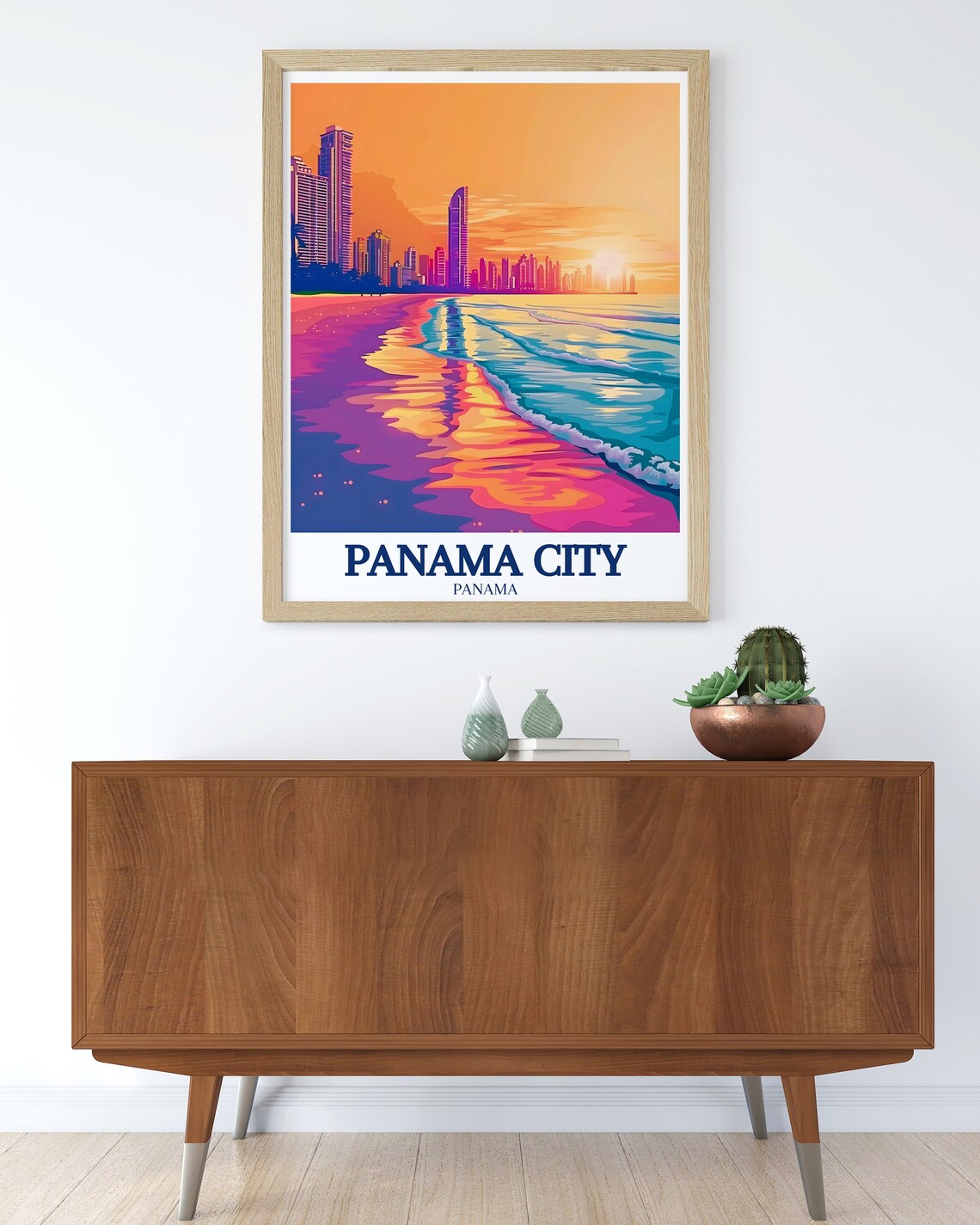 Panama City Panama Beach Sunset Vibrant Skyline Travel Poster - Image 3