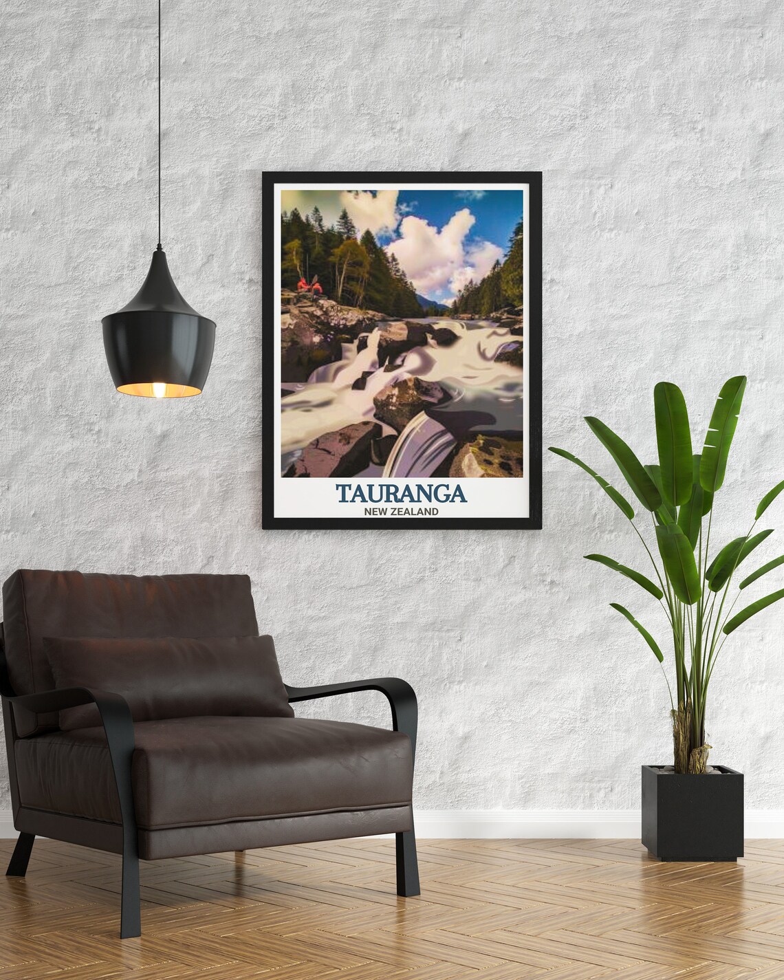 Tauranga New Zealand Forest Waterfall Rushing Rapids Travel Poster - Image 2