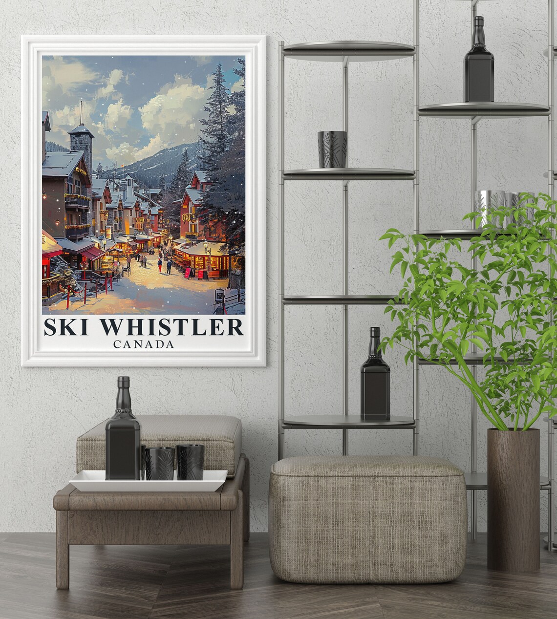 Whistler Canada Ski Village Snowy Street Lights Winter Travel Poster - Image 2
