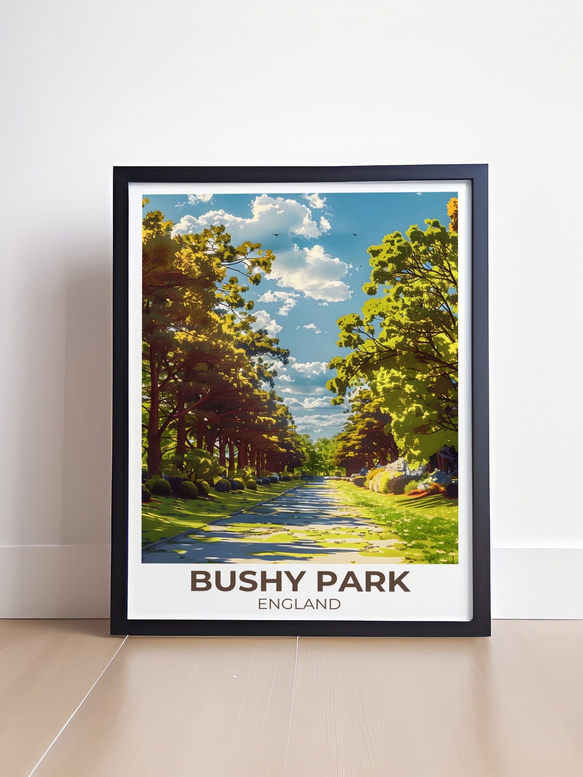 Bushy Park Sunlit Tree Lined Avenue Illustrated England Poster - Image 4