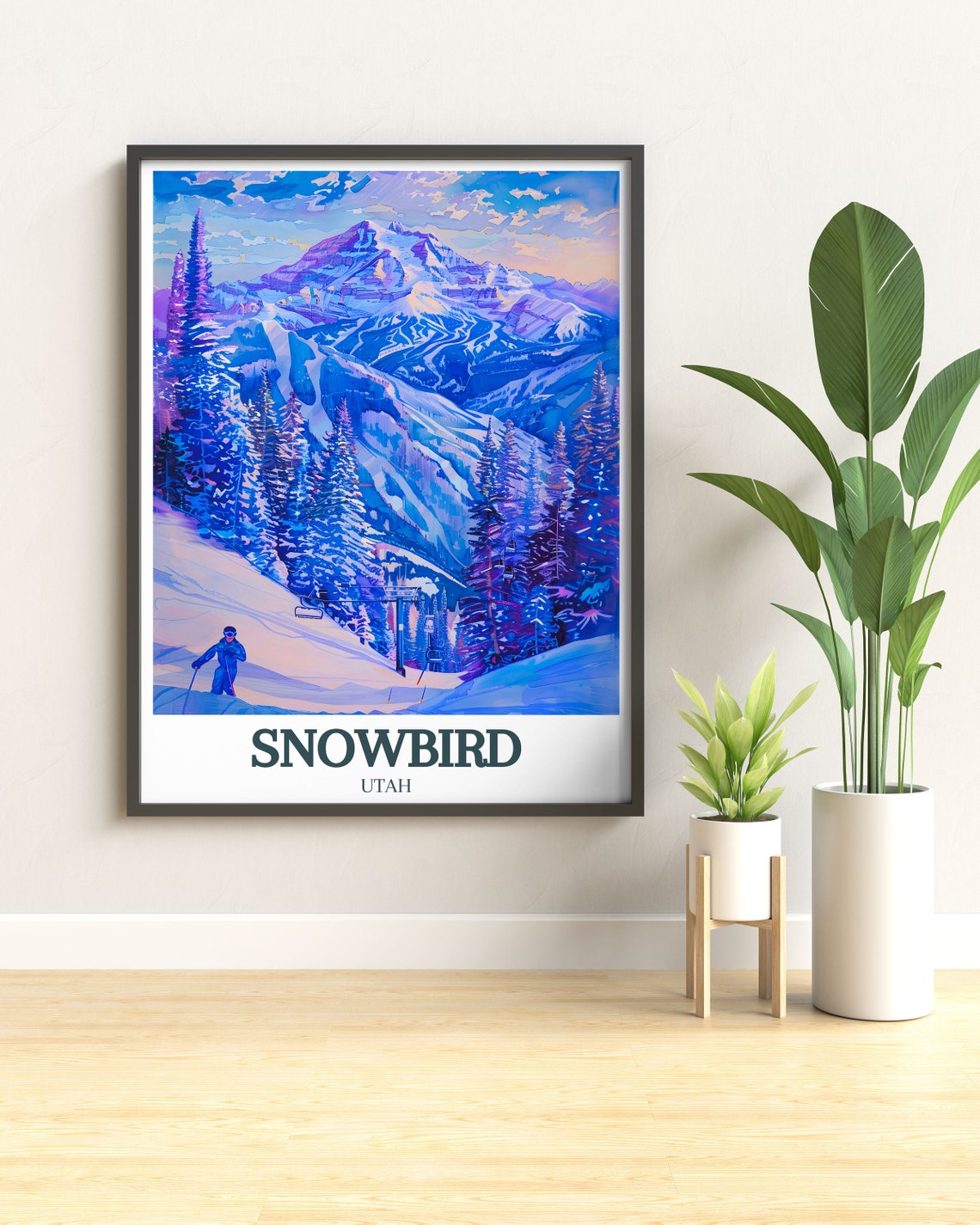 Snowbird Utah Winter Ski Slopes Purple Violet Dusk Scene Poster - Image 3