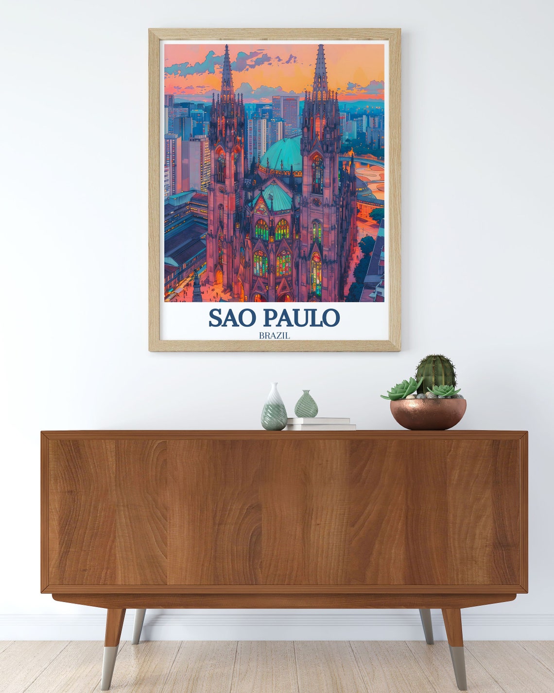 Sao Paulo Brazil Cathedral Sunset Twin Spires City Travel Poster - Image 2