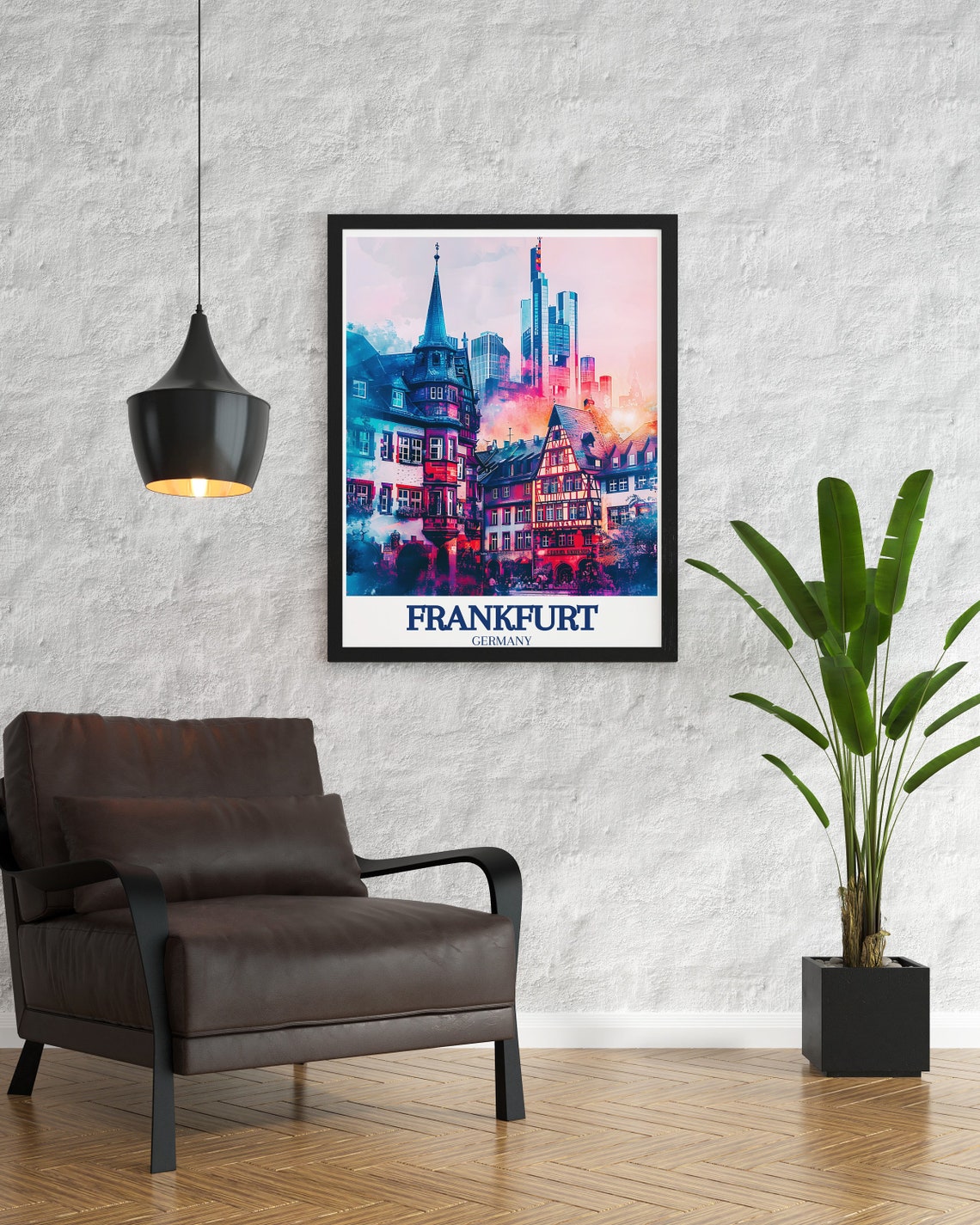 Frankfurt Romerberg Half Timbered Houses and Skyline Germany Poster - Image 2