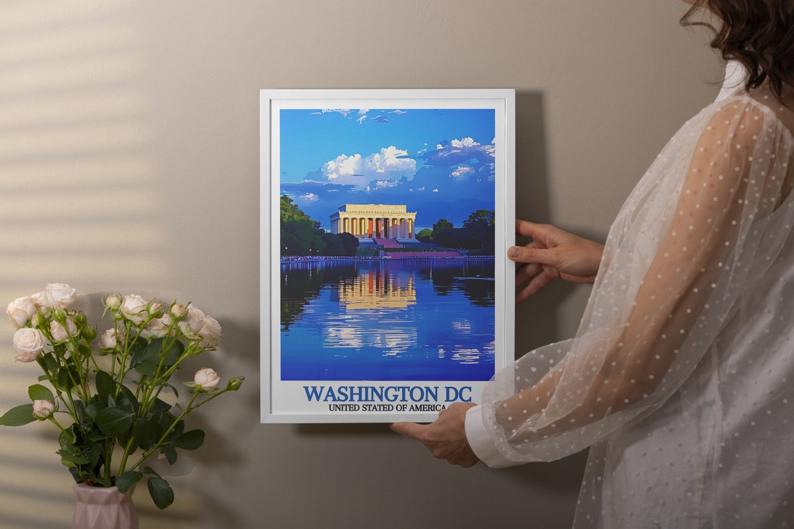 Lincoln Memorial Reflected in the Pool at Blue Twilight Hour Poster - Image 3