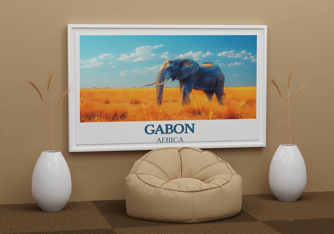 Gabon Africa Elephant Bull In Golden Savanna Grass Field Poster - Image 2