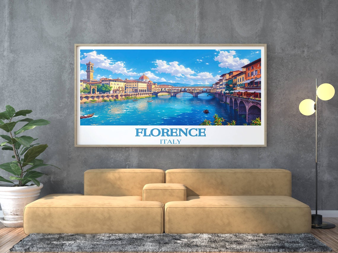 Florence Italy Ponte Vecchio Arno River Bridge Scene View Poster - Image 3