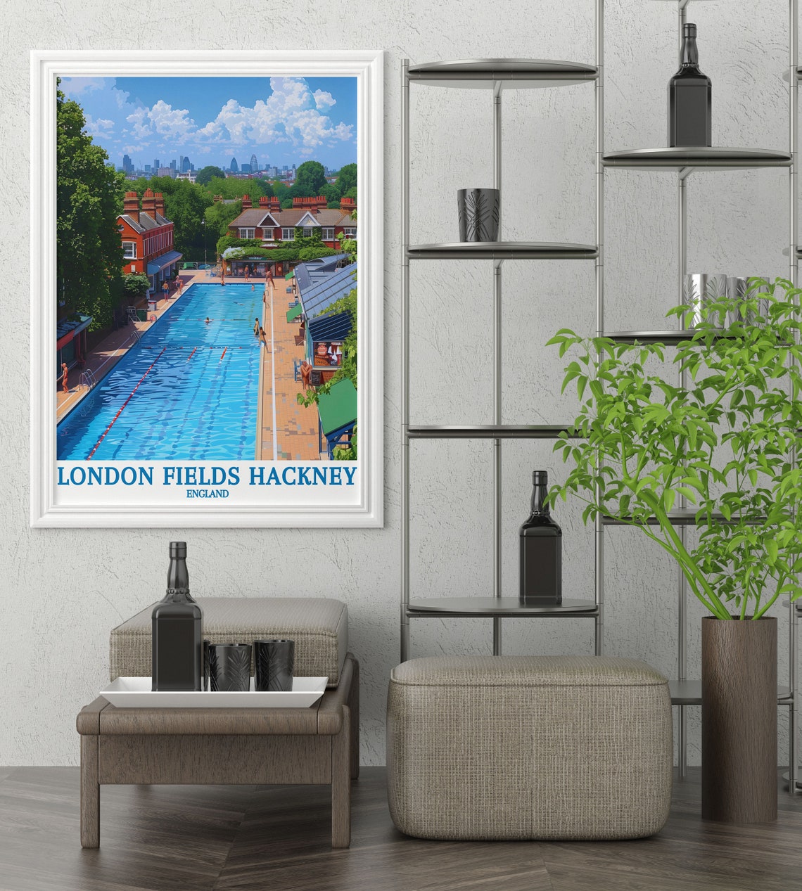 London Fields Hackney Outdoor Lido Pool Summer Day Travel Poster - Image 3