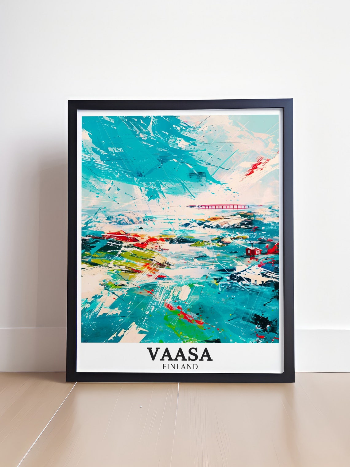 Vaasa Finland Abstract Turquoise Coastal Bridge Artistic Poster - Image 4