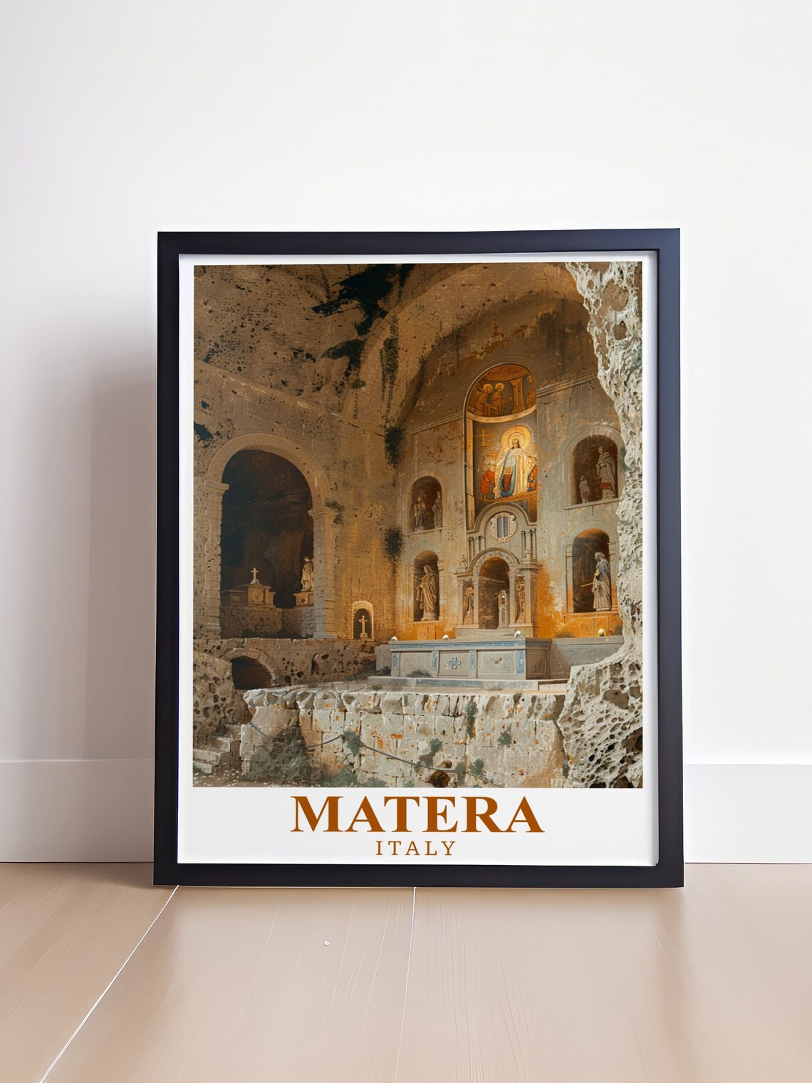 Matera Italy Ancient Rock Church Carved Cave Interior Travel Poster - Image 4