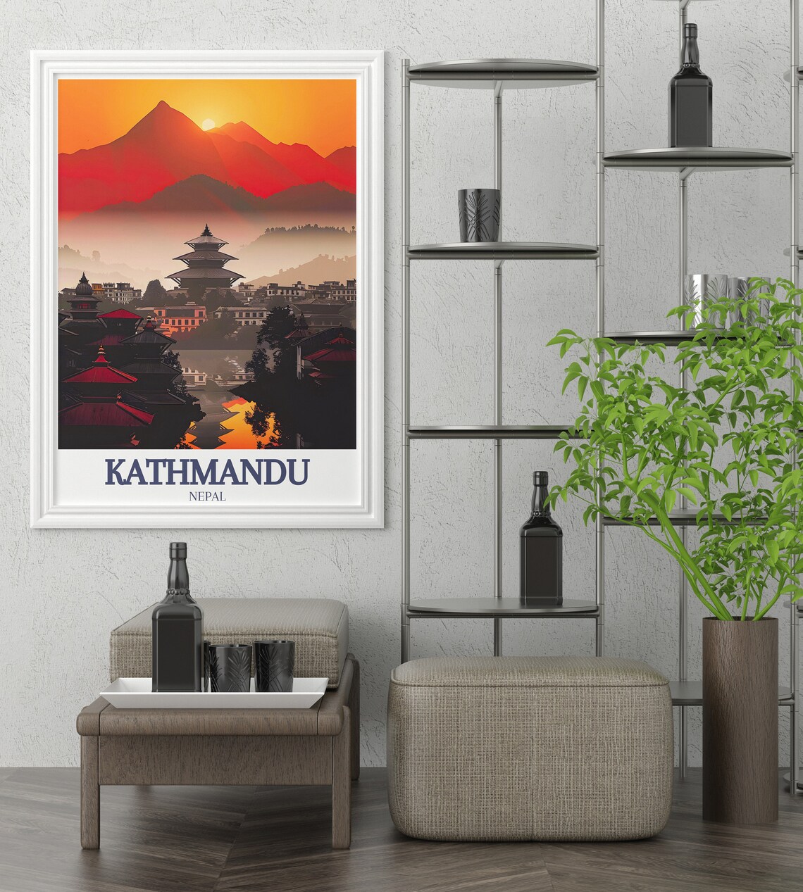 Kathmandu Nepal Pashupatinath Temple Sunset Minimalist Art Poster - Image 3