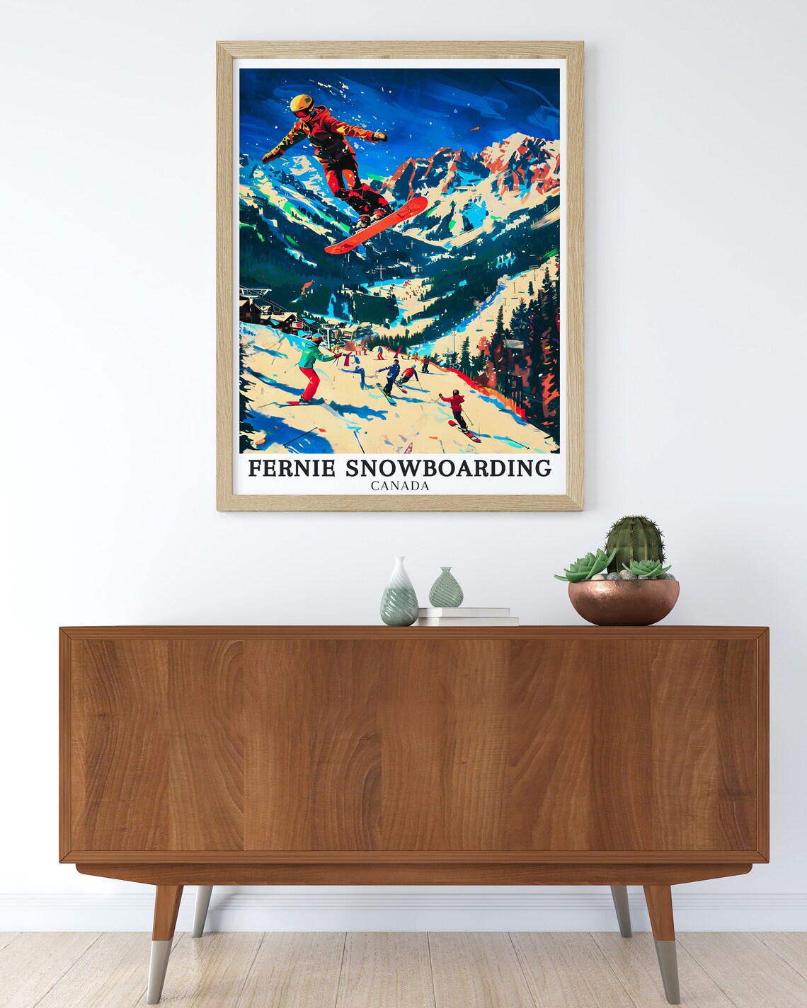 Fernie Snowboarding Canada Snowboarder Jump Colorful Art Poster - Image 3