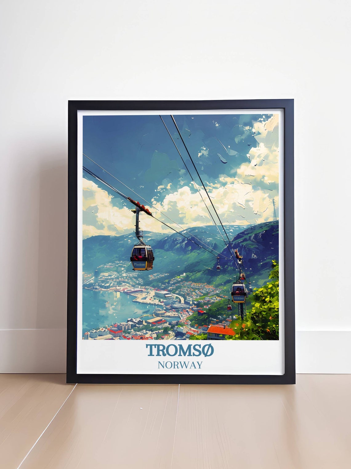 Tromso Norway Cable Cars Above Colourful Harbour City View Poster - Image 4