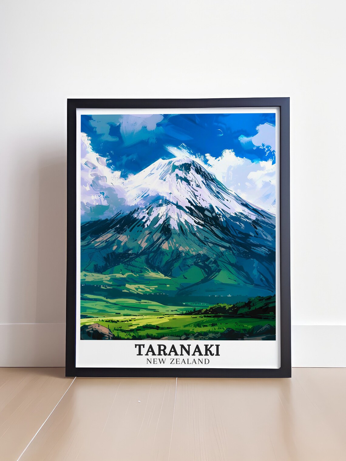 Snowcapped Mount Taranaki Painterly Peak New Zealand Travel Poster - Image 4