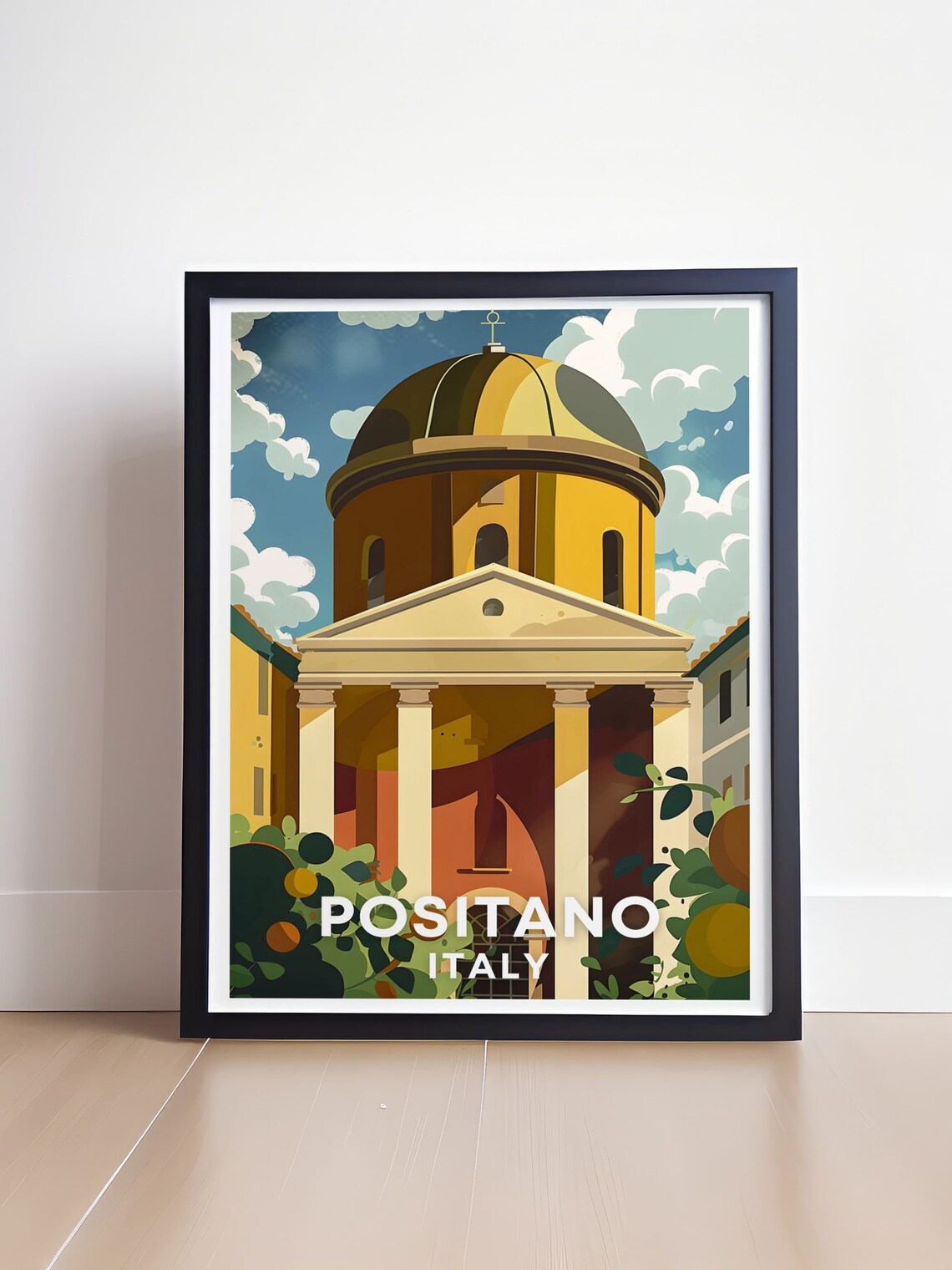 Positano Italy Santa Maria Assunta Church Golden Dome Travel Poster Art - Image 4