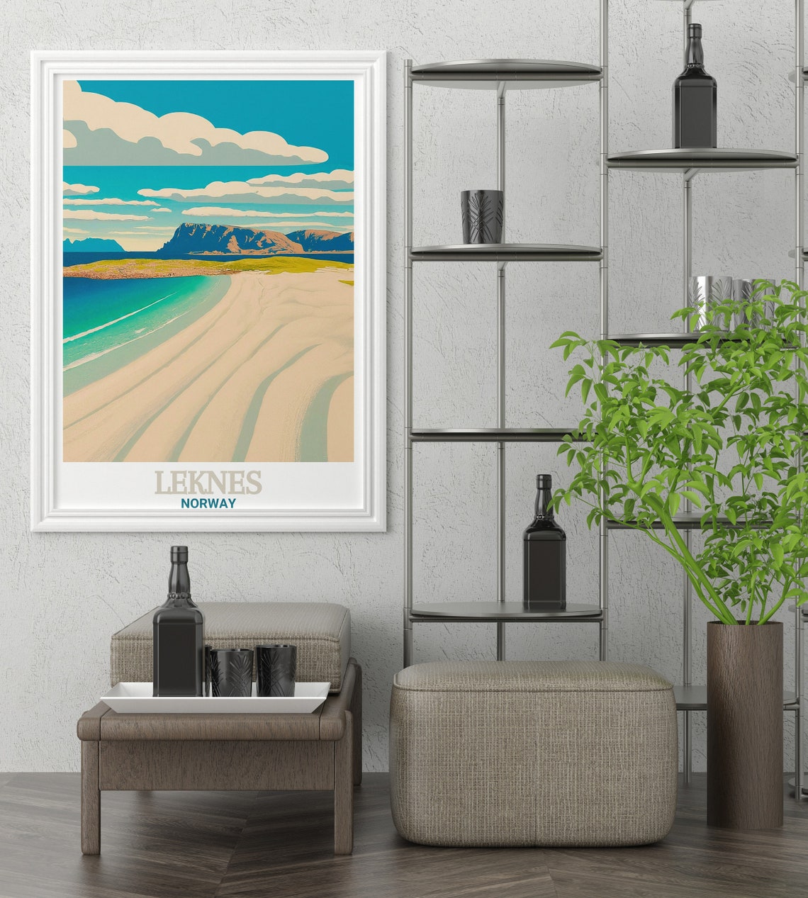 Leknes Travel Poster Haukland Beach Travel Print Leknes Norway In Haukland Beach Art Norway Fjords And Mountain Peaks - Image 2