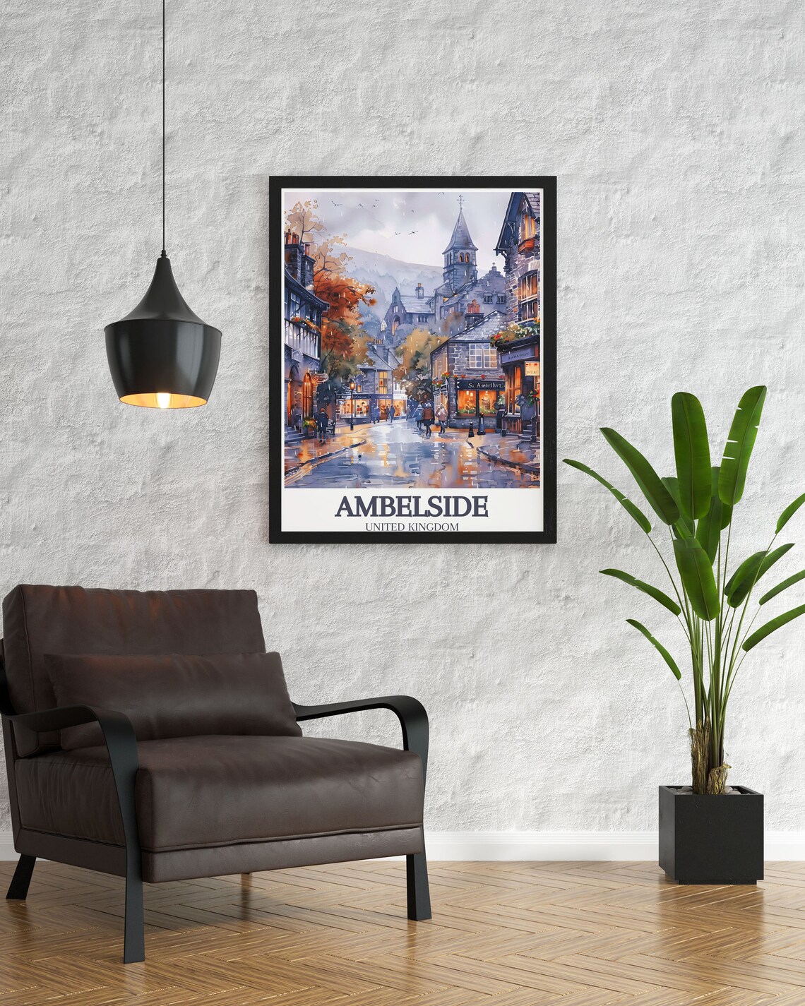 Ambleside Lake District Rainy Old Town Street Watercolor Poster - Image 3
