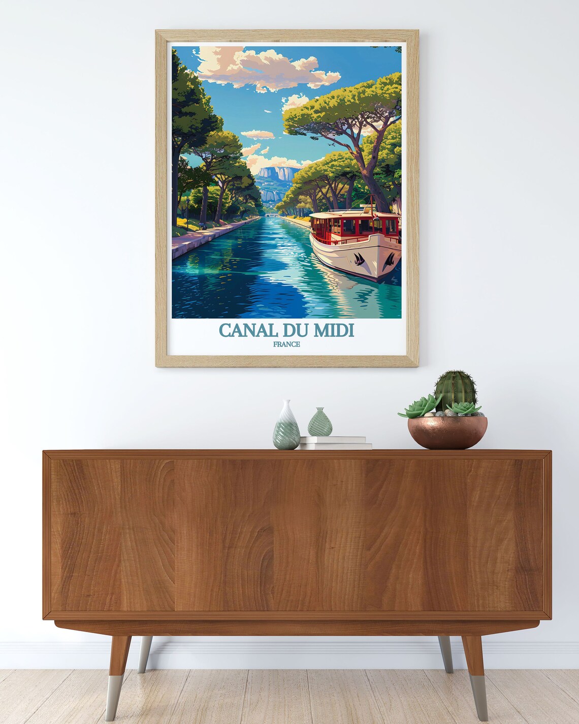 Canal du Midi France Boat Tree Lined Canal Retro Travel Poster - Image 2