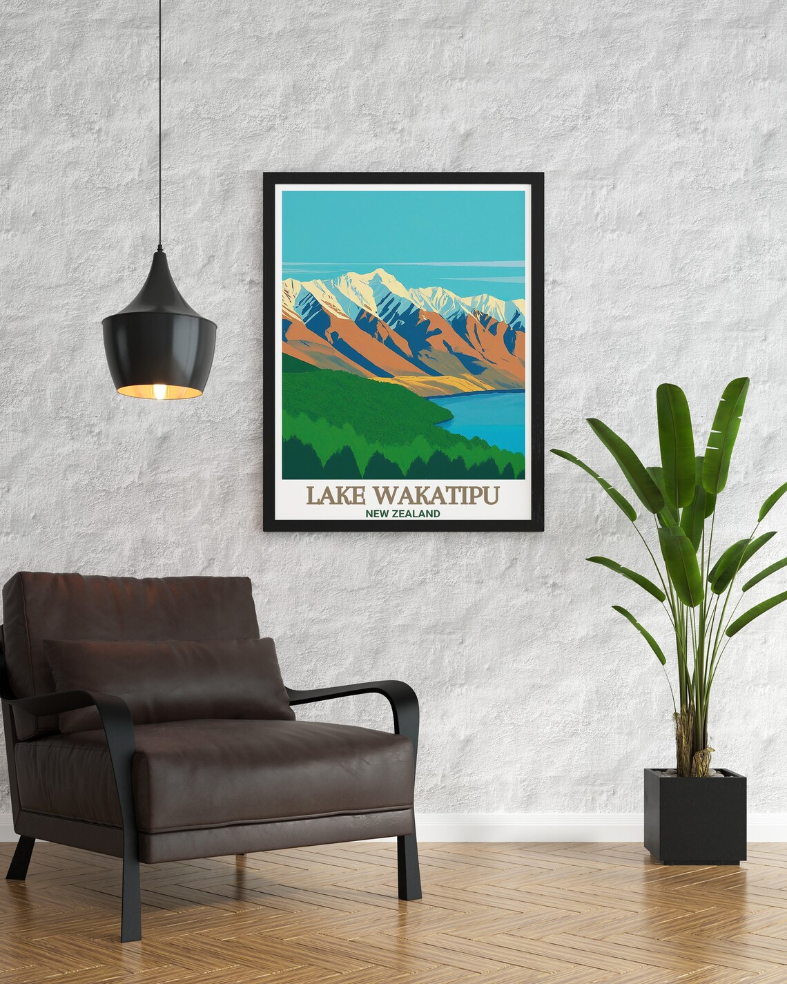 Lake Wakatipu New Zealand Snow Capped Mountain Peaks Travel Poster - Image 2