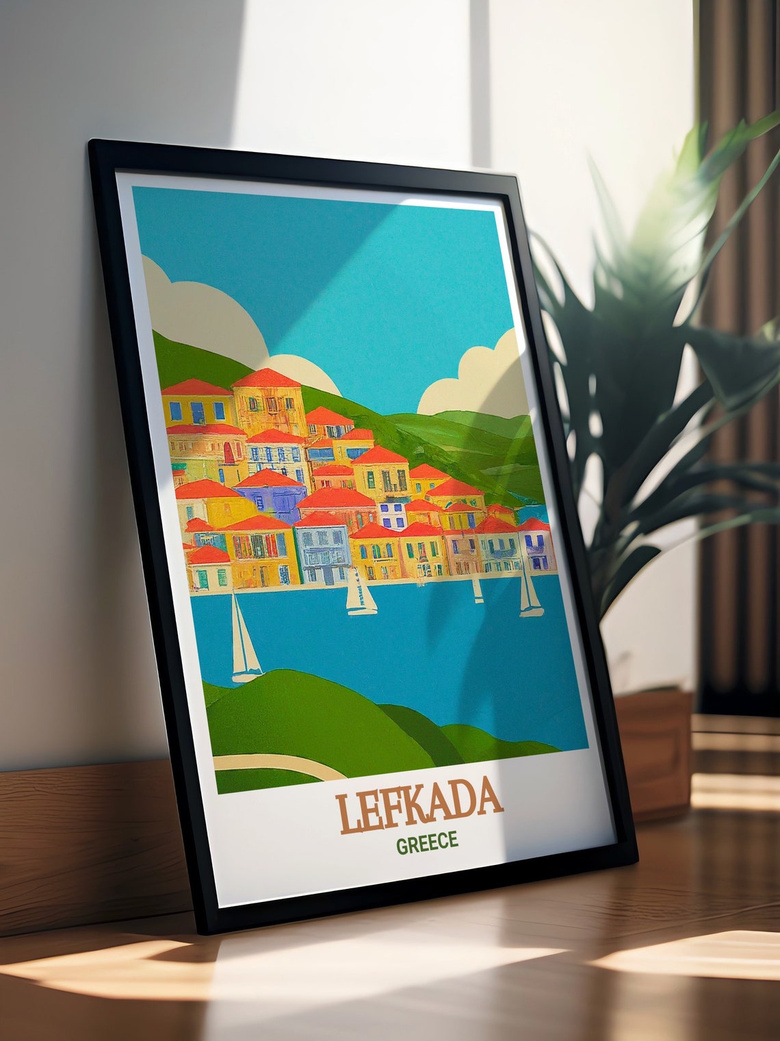 Lefkada Town Colorful Harbour Houses Waterfront Greece Travel Poster - Image 3