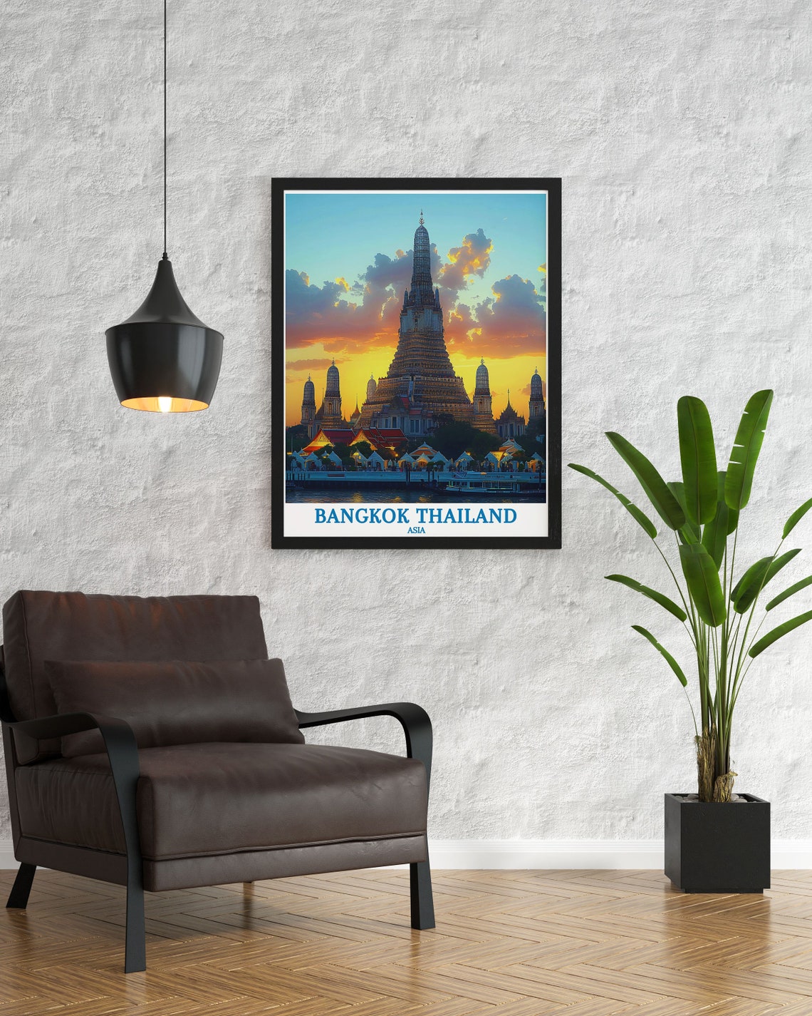 Bangkok Thailand Wat Arun Temple of Dawn Riverside Sunset Poster - Image 2