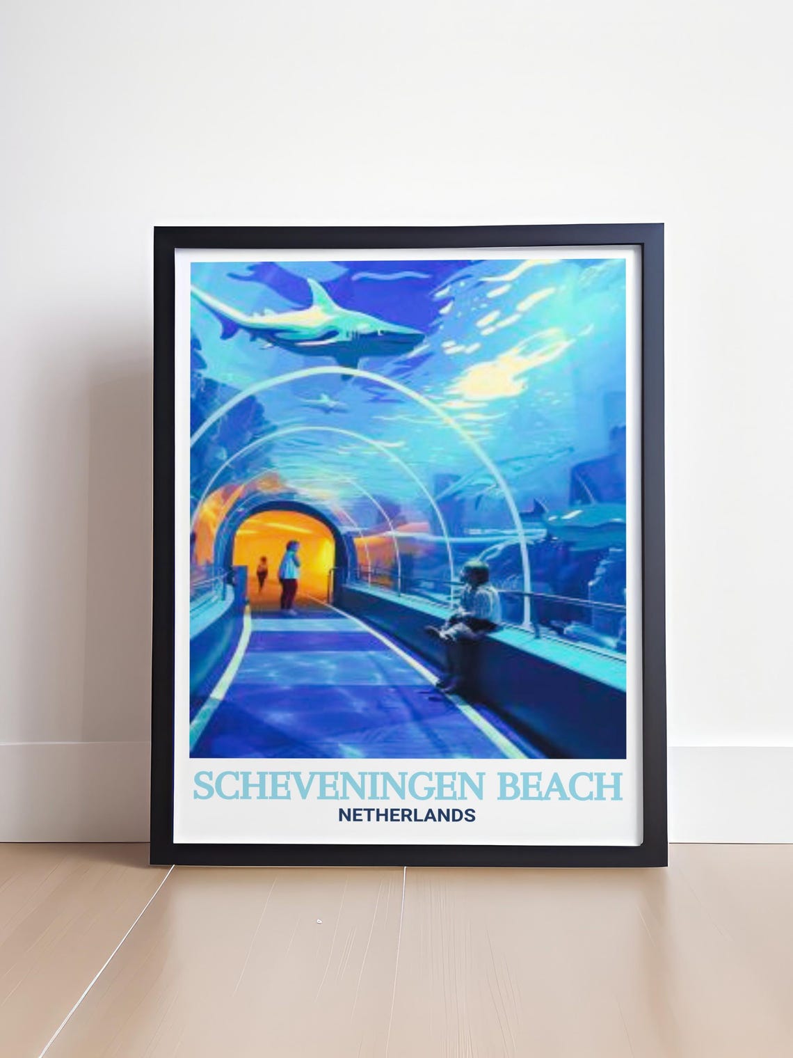 Scheveningen Beach Poster with Aquarium Tunnel and Swimming Sharks - Image 4