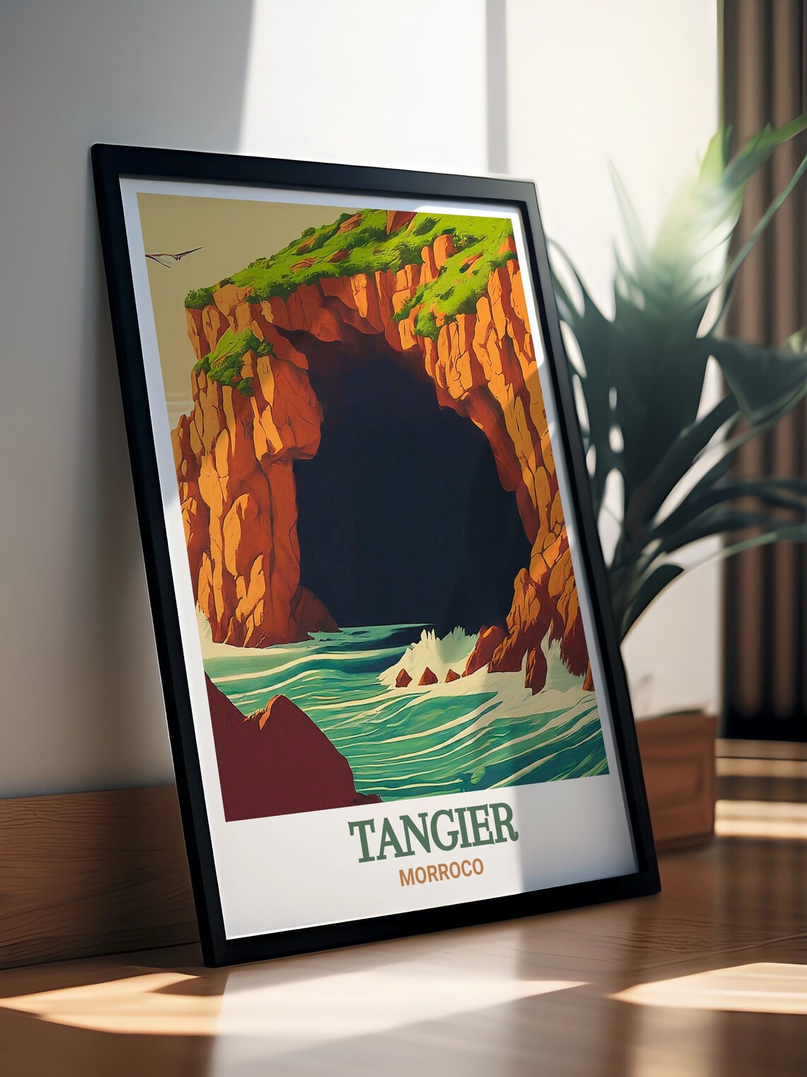 Tangier Morocco Hercules Caves Sea Arch Retro Style Travel Poster - Image 2