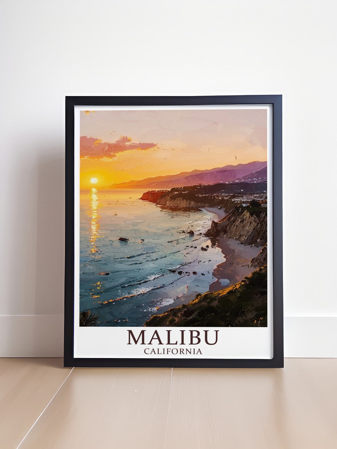 Malibu California Sunset Over Pacific Cliffs Beach Art Classic Poster - Image 4