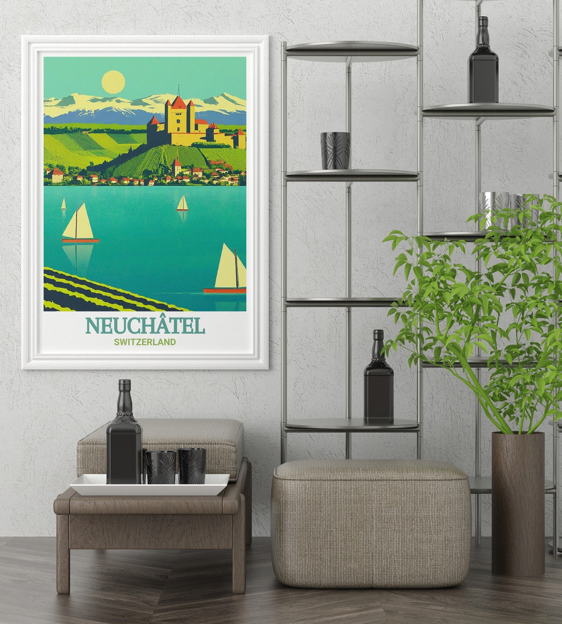 Neuchtel Travel Print Lake Neuchtel Print And France Art Lake Neuchtel Travel Poster And France Wall Art Neuchtel Gift - Image 2