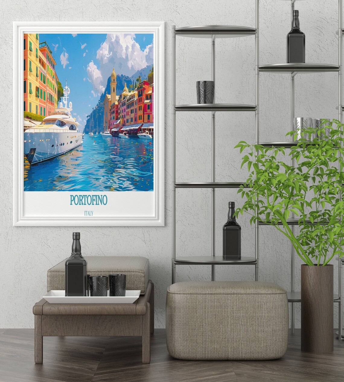 Portofino Italy Yacht Harbor Colorful Houses Blue Water Travel Poster - Image 2