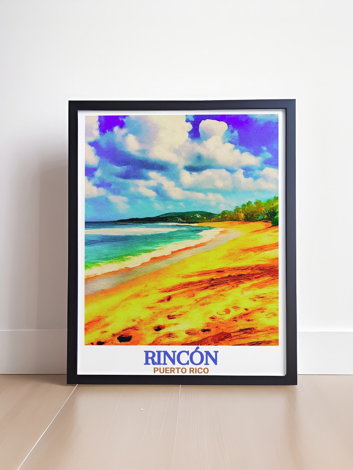 Rincon Puerto Rico Golden Sand Beach Watercolor Waves Art Poster - Image 4