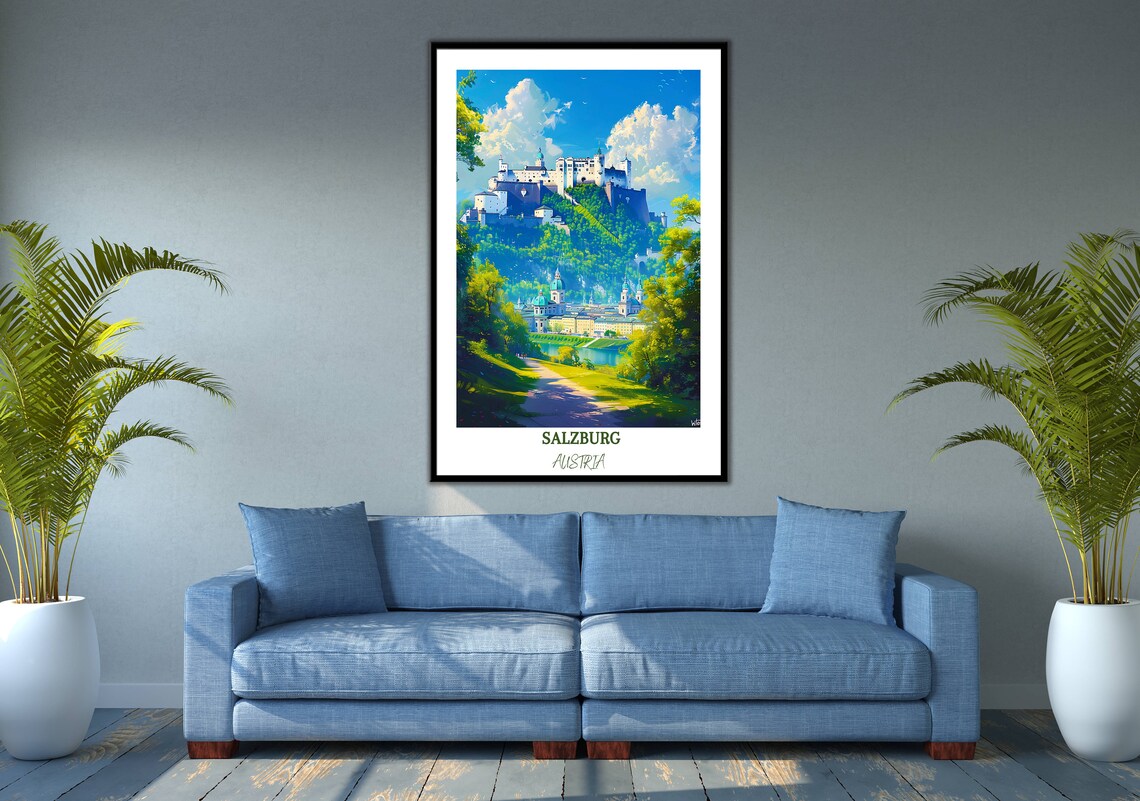 Salzburg Hohensalzburg Fortress Seen from Green Summer Hills Poster - Image 3