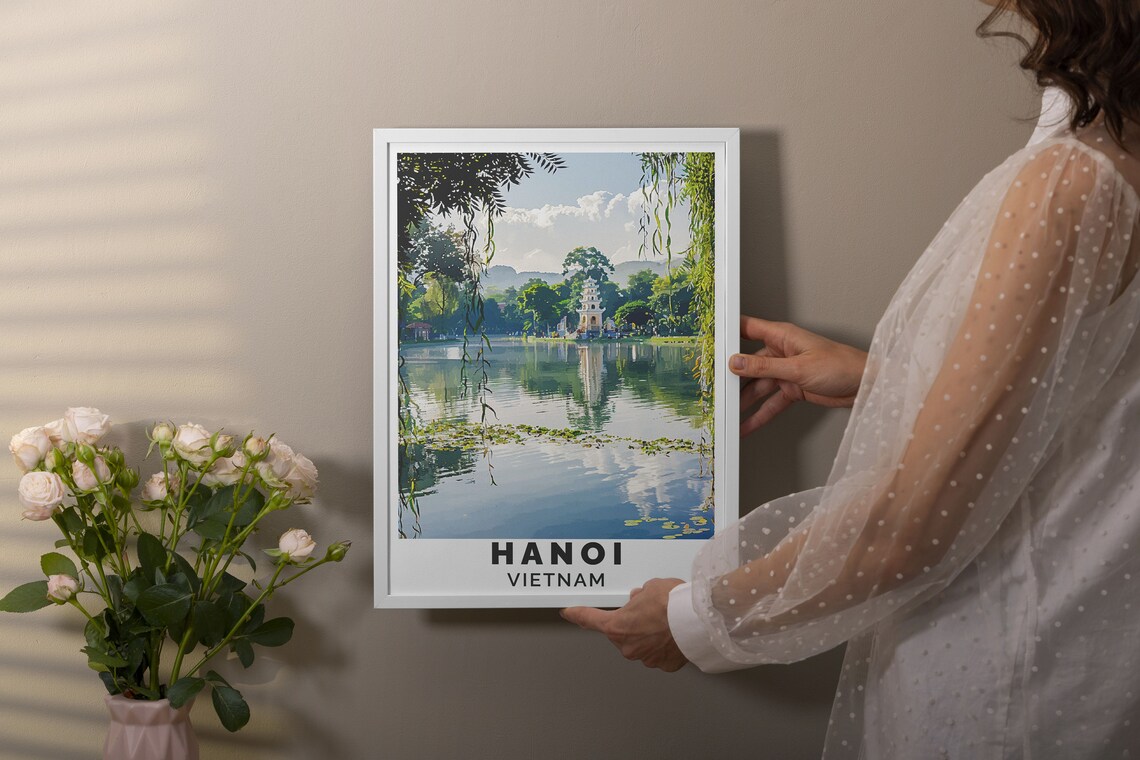 Hanoi Vietnam Hoan Kiem Lake Turtle Tower Lakeside View Poster - Image 3