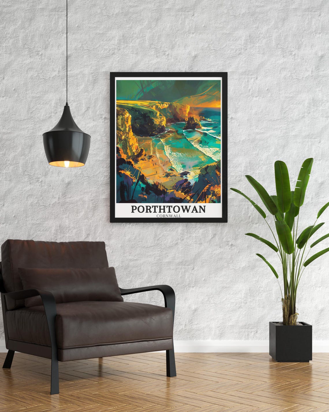 Porthtowan Cornwall Golden Cliffs Dramatic Wave Travel Poster - Image 2