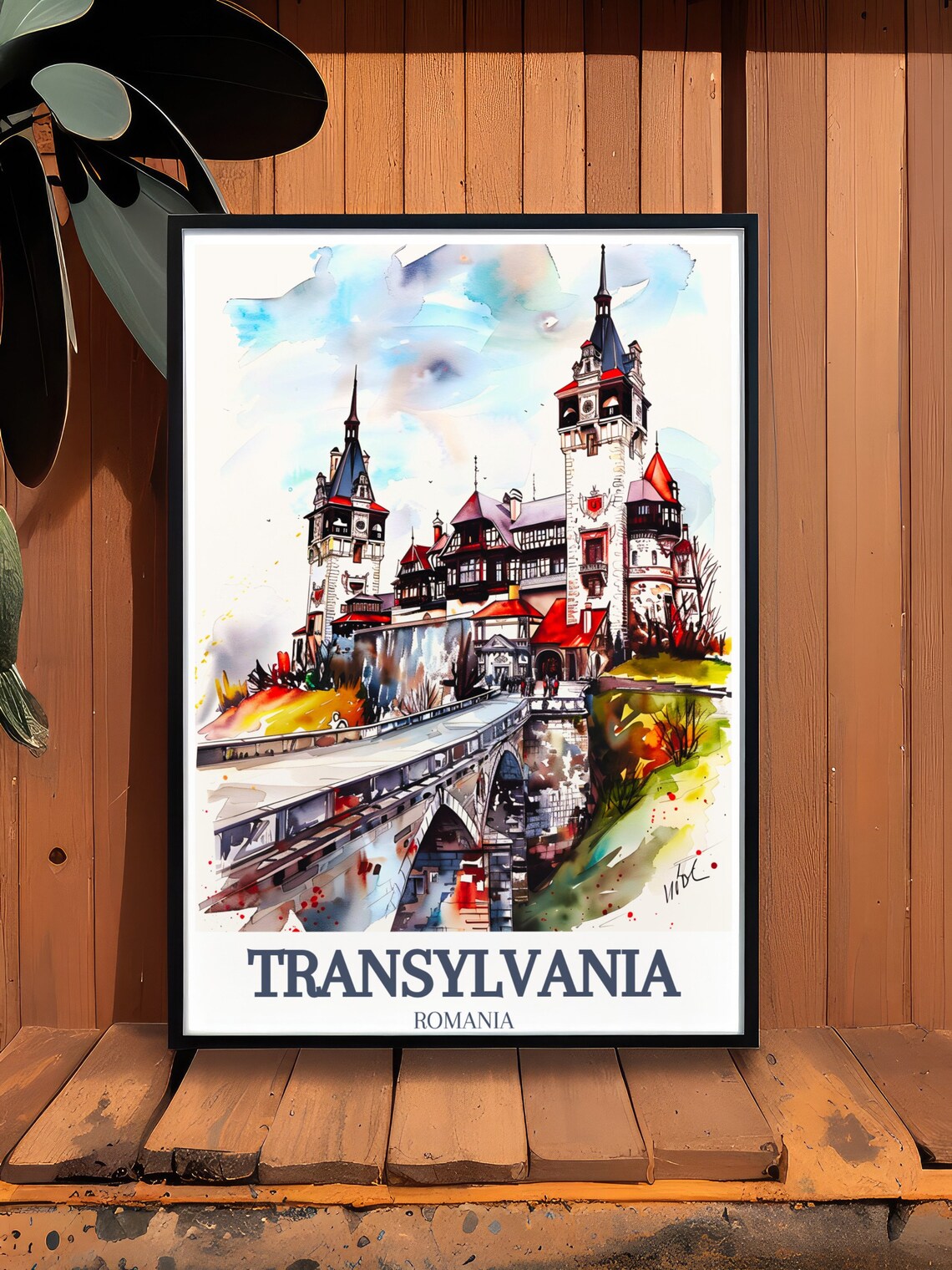 Transylvania Romania Peles Castle Sinaia Watercolor Landmark Poster - Image 3
